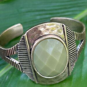 Lucky Brand Gold tone with Green Stone statement cuff bangle bracelet